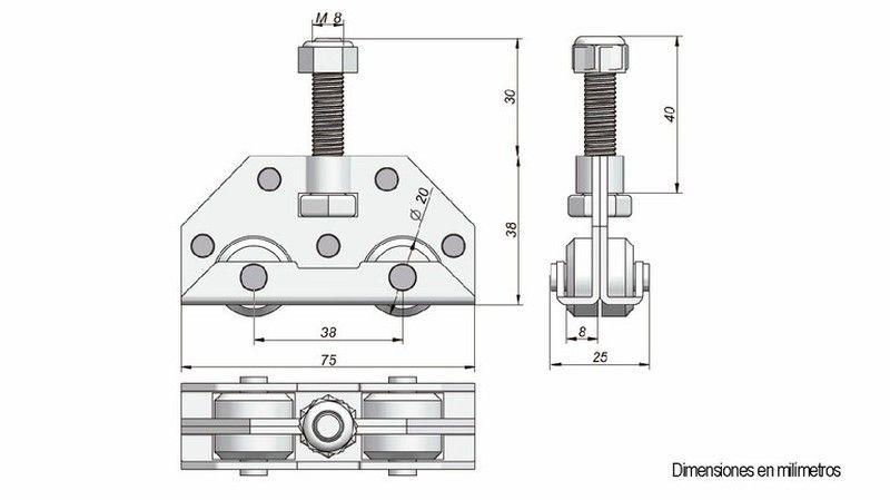 Roldana Doble ST-75 de Acero Cincado con Rodamientos – Toldo de Camión Corredero - Imagen 2